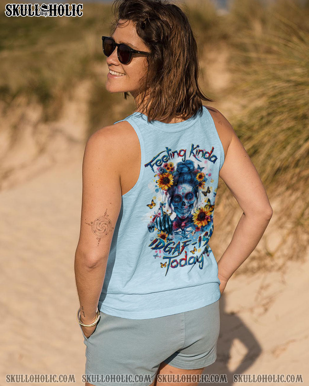 FEELING KINDA IDGAF-ISH TODAY SUNFLOWER SKULL ALL OVER PRINT – TLTW2103241