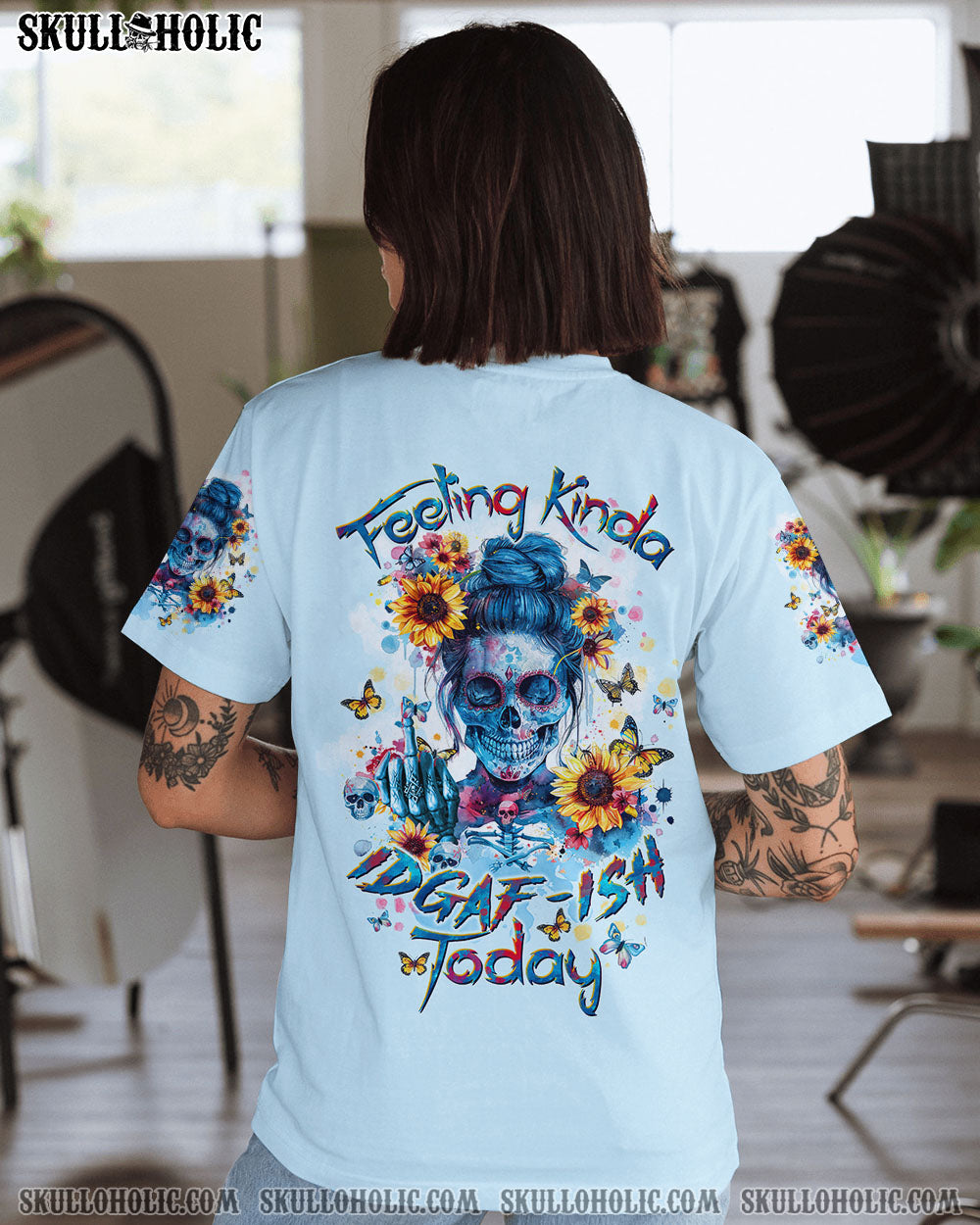 FEELING KINDA IDGAF-ISH TODAY SUNFLOWER SKULL ALL OVER PRINT – TLTW2103241