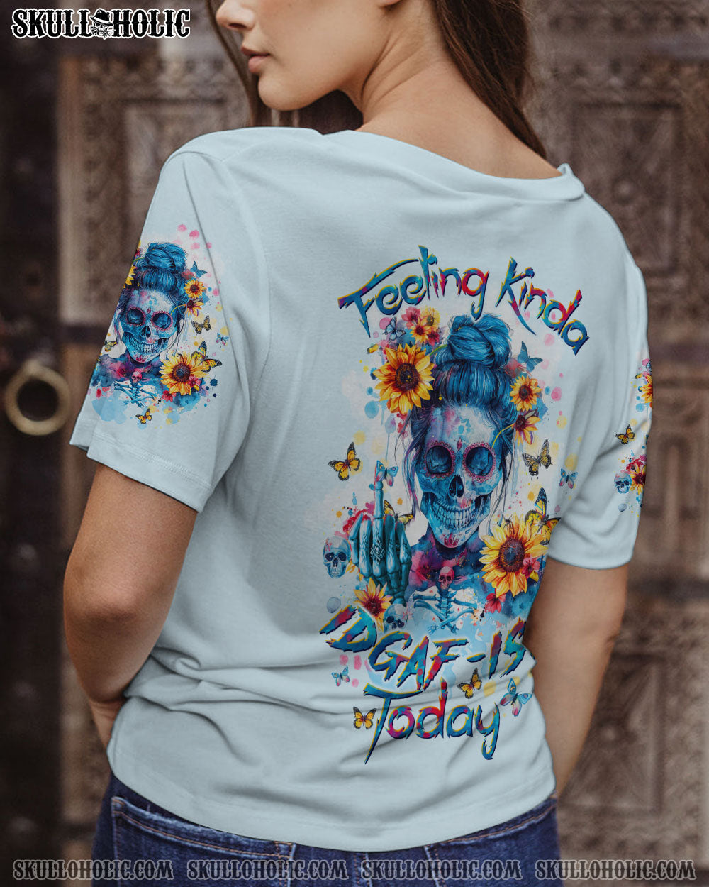 FEELING KINDA IDGAF-ISH TODAY SUNFLOWER SKULL ALL OVER PRINT – TLTW2103241