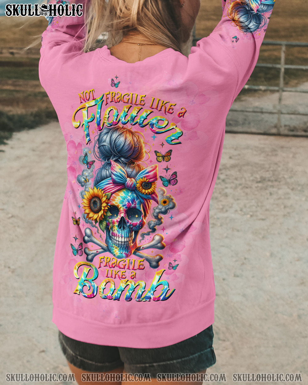 FRAGILE LIKE A BOMB TIE DYE MESSY BUN SKULL ALL OVER PRINT – TLTW0611231