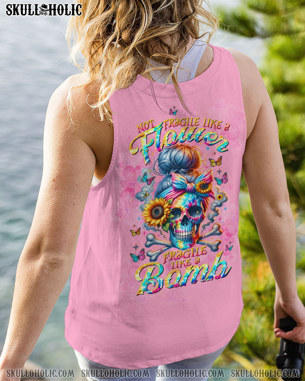 FRAGILE LIKE A BOMB TIE DYE MESSY BUN SKULL ALL OVER PRINT – TLTW0611231