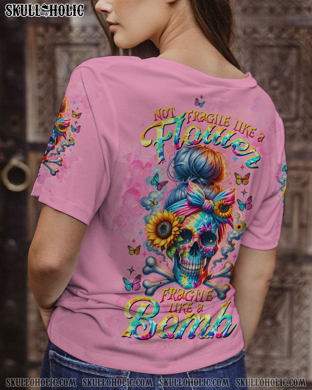 FRAGILE LIKE A BOMB TIE DYE MESSY BUN SKULL ALL OVER PRINT – TLTW0611231