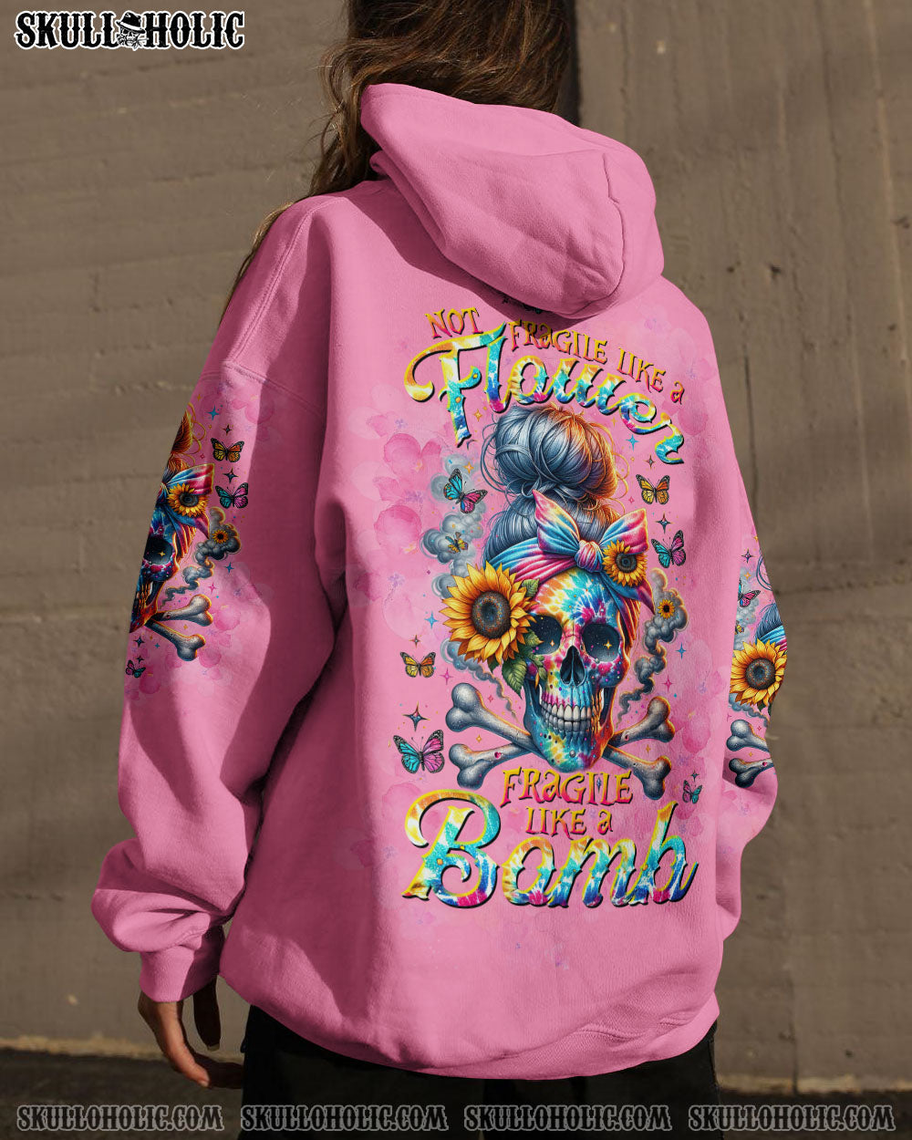 FRAGILE LIKE A BOMB TIE DYE MESSY BUN SKULL ALL OVER PRINT – TLTW0611231