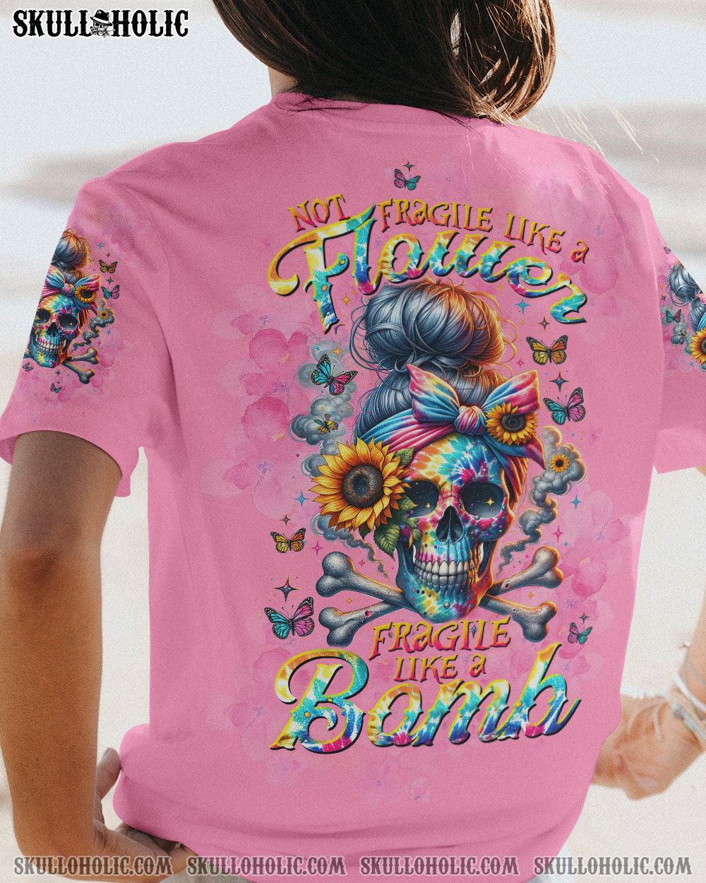 FRAGILE LIKE A BOMB TIE DYE MESSY BUN SKULL ALL OVER PRINT – TLTW0611231