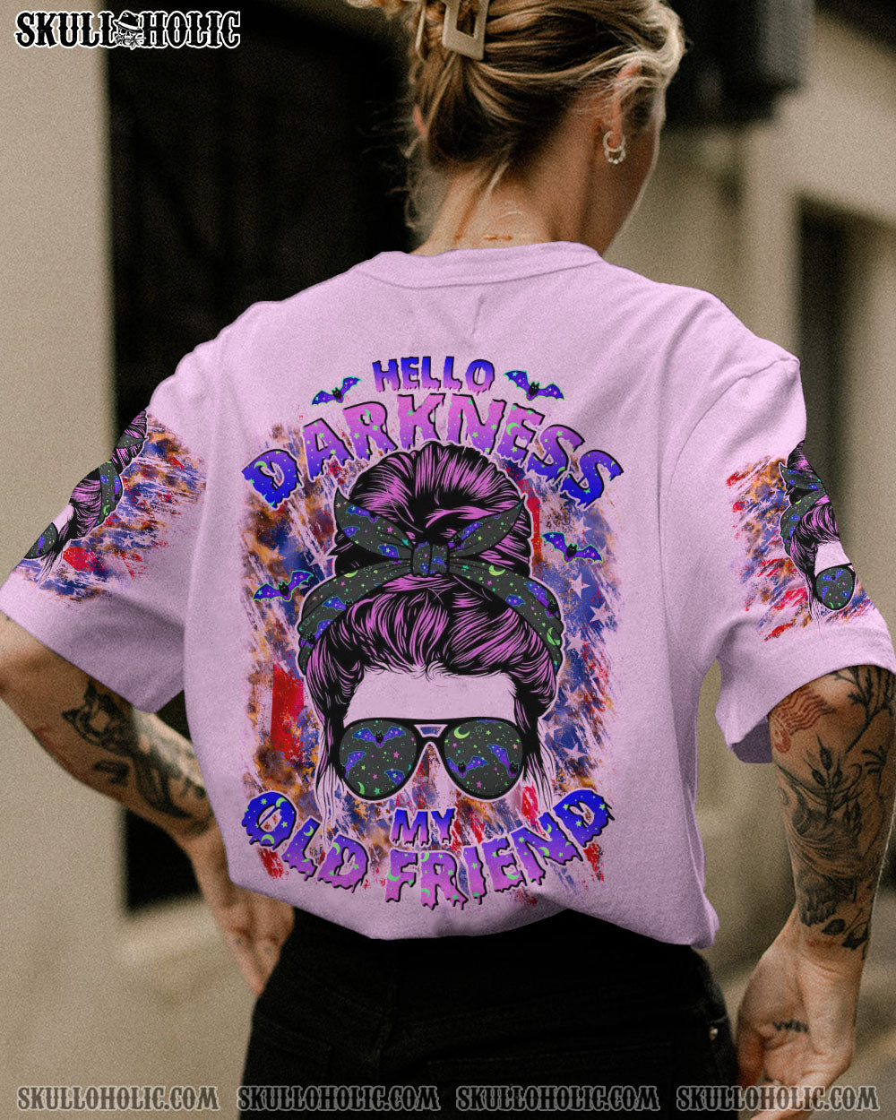 HELLO DARKNESS MY OLD FRIEND MESSY BUN HALLOWEEN ALL OVER PRINT – TLNO2707233