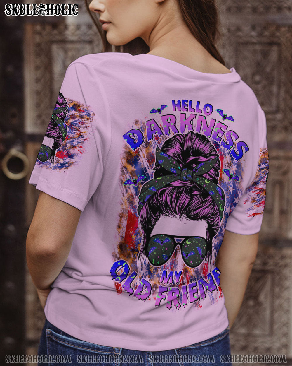 HELLO DARKNESS MY OLD FRIEND MESSY BUN HALLOWEEN ALL OVER PRINT – TLNO2707233