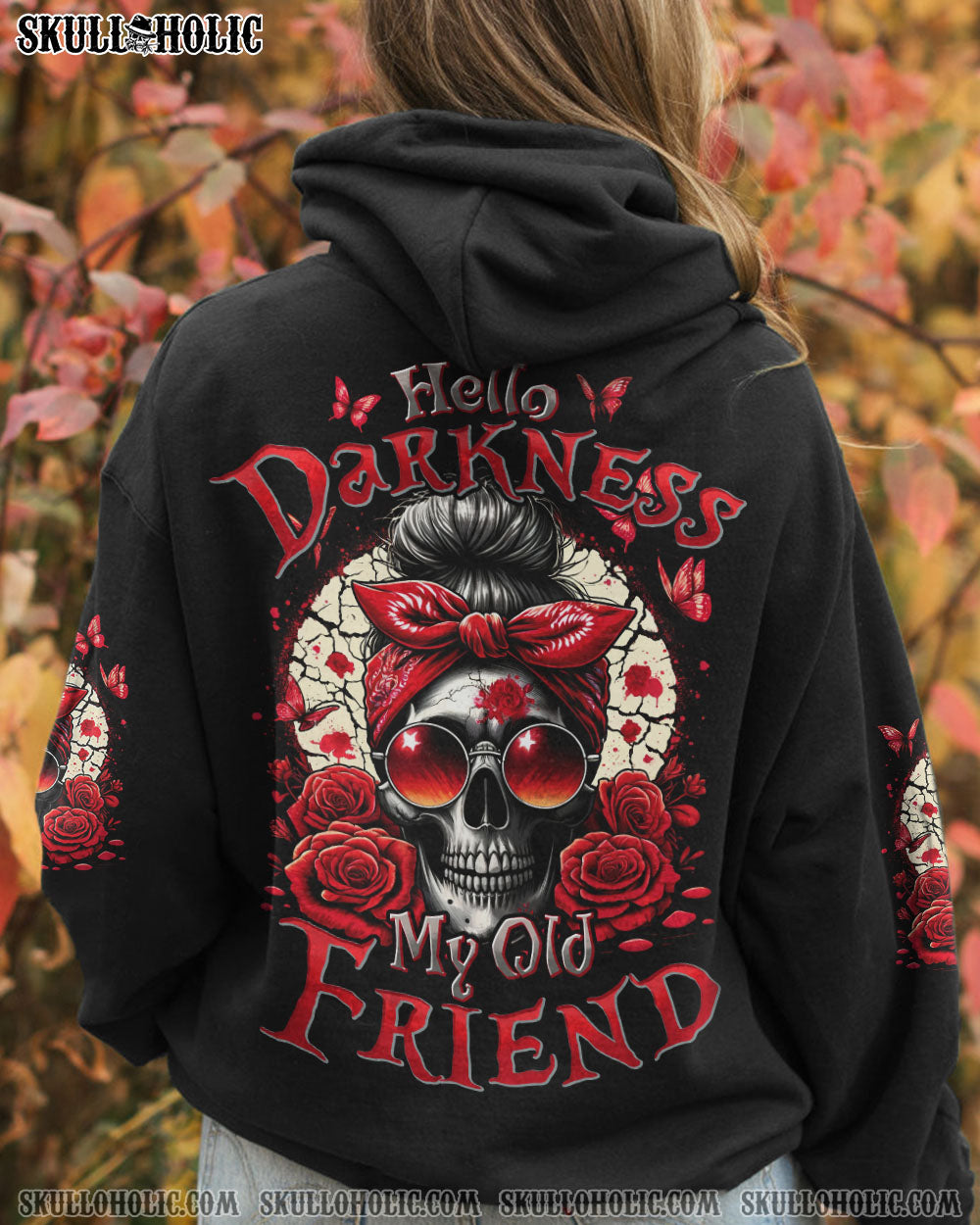 HELLO DARKNESS MY OLD FRIEND MESSY BUN SKULL ALL OVER PRINT – TYHI0805242