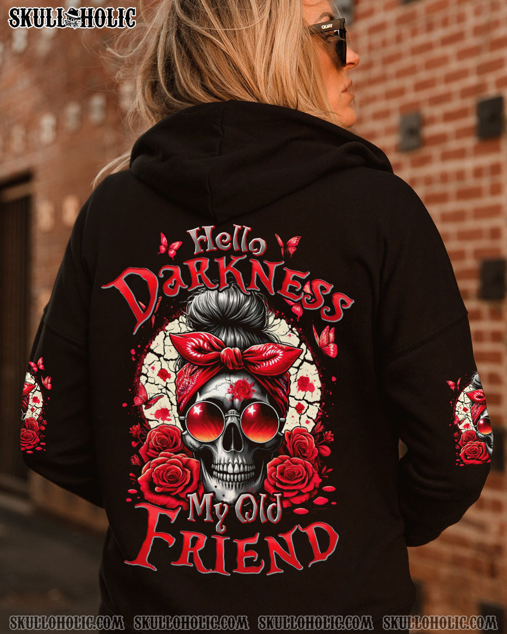 HELLO DARKNESS MY OLD FRIEND MESSY BUN SKULL ALL OVER PRINT – TYHI0805242
