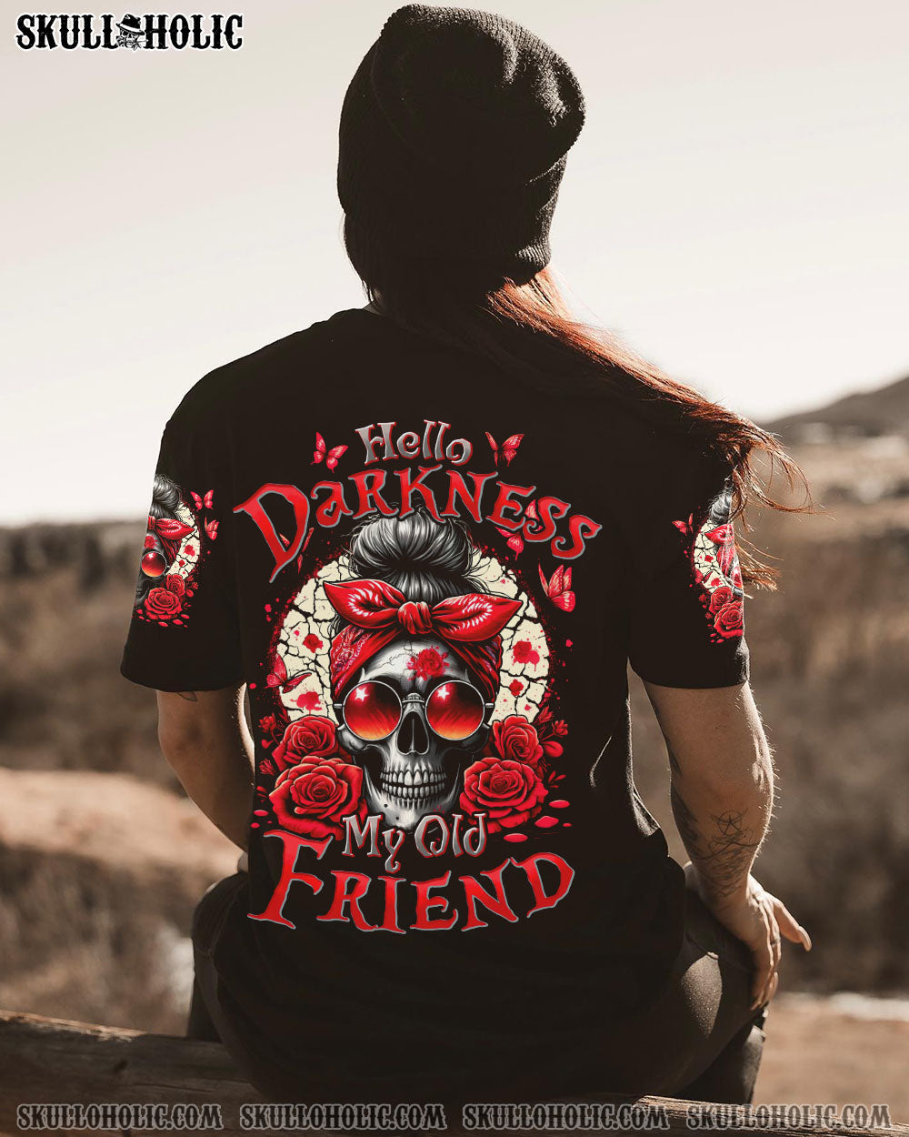 HELLO DARKNESS MY OLD FRIEND MESSY BUN SKULL ALL OVER PRINT – TYHI0805242