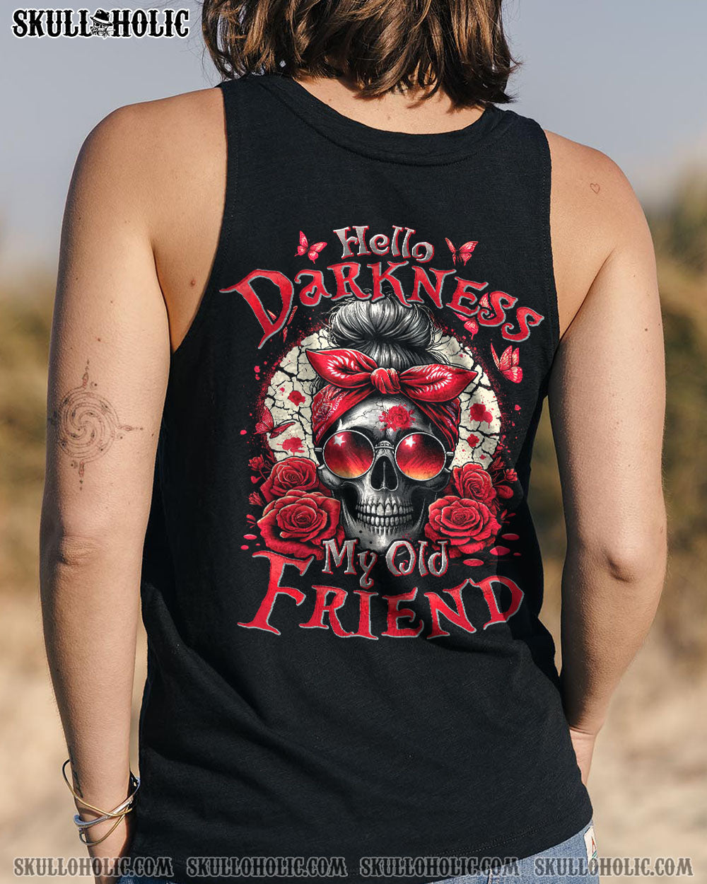HELLO DARKNESS MY OLD FRIEND MESSY BUN SKULL ALL OVER PRINT – TYHI0805242