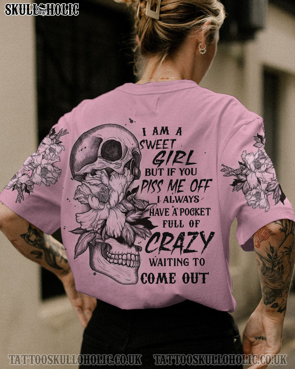 I AM A SWEET GIRL BUT IF YOU PISS ME OFF FLOWER SKULL ALL OVER PRINT – YHHN2112224