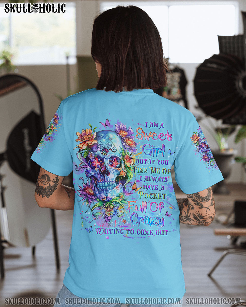 I AM A SWEET GIRL FLOWER SKULL ALL OVER PRINT – YHLT2407242