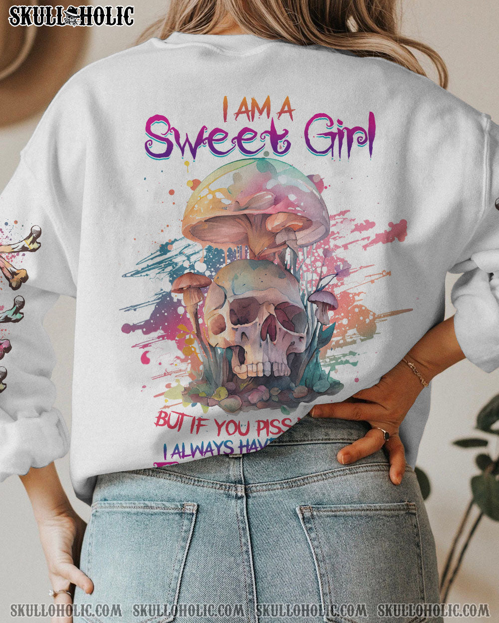 I AM A SWEET GIRL MUSHROOMS SKULL ALL OVER PRINT – YHHG0202231