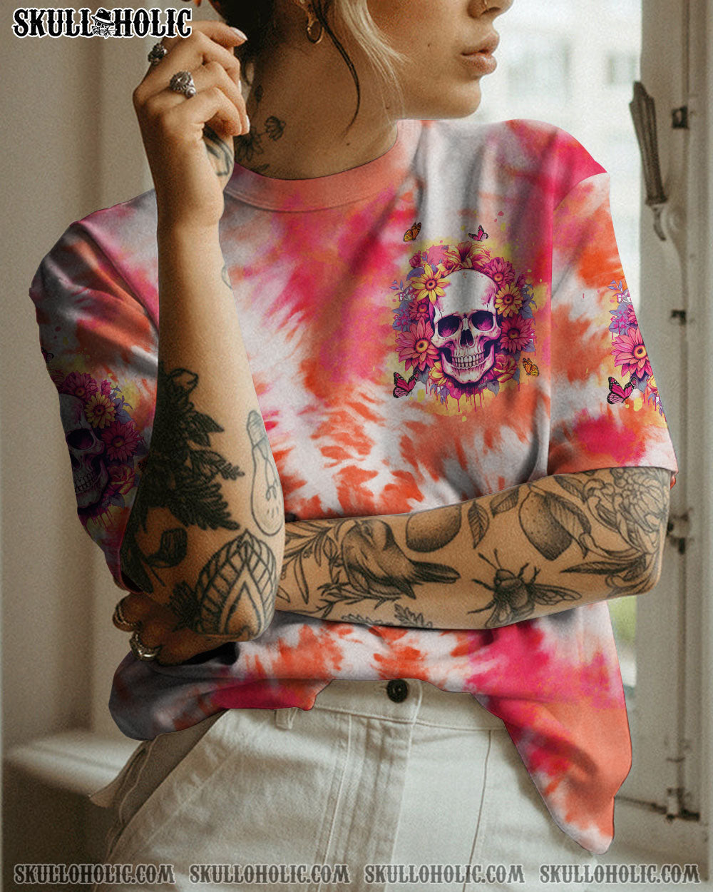 I AM WHO I AM FLORAL SKULL TIE DYE ALL OVER PRINT – TLTW1306234
