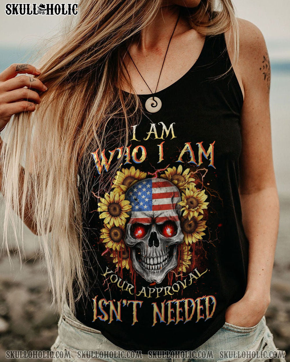 I AM WHO I AM SKULL SUNFLOWER FLAG ALL OVER PRINT – TLNZ1605231