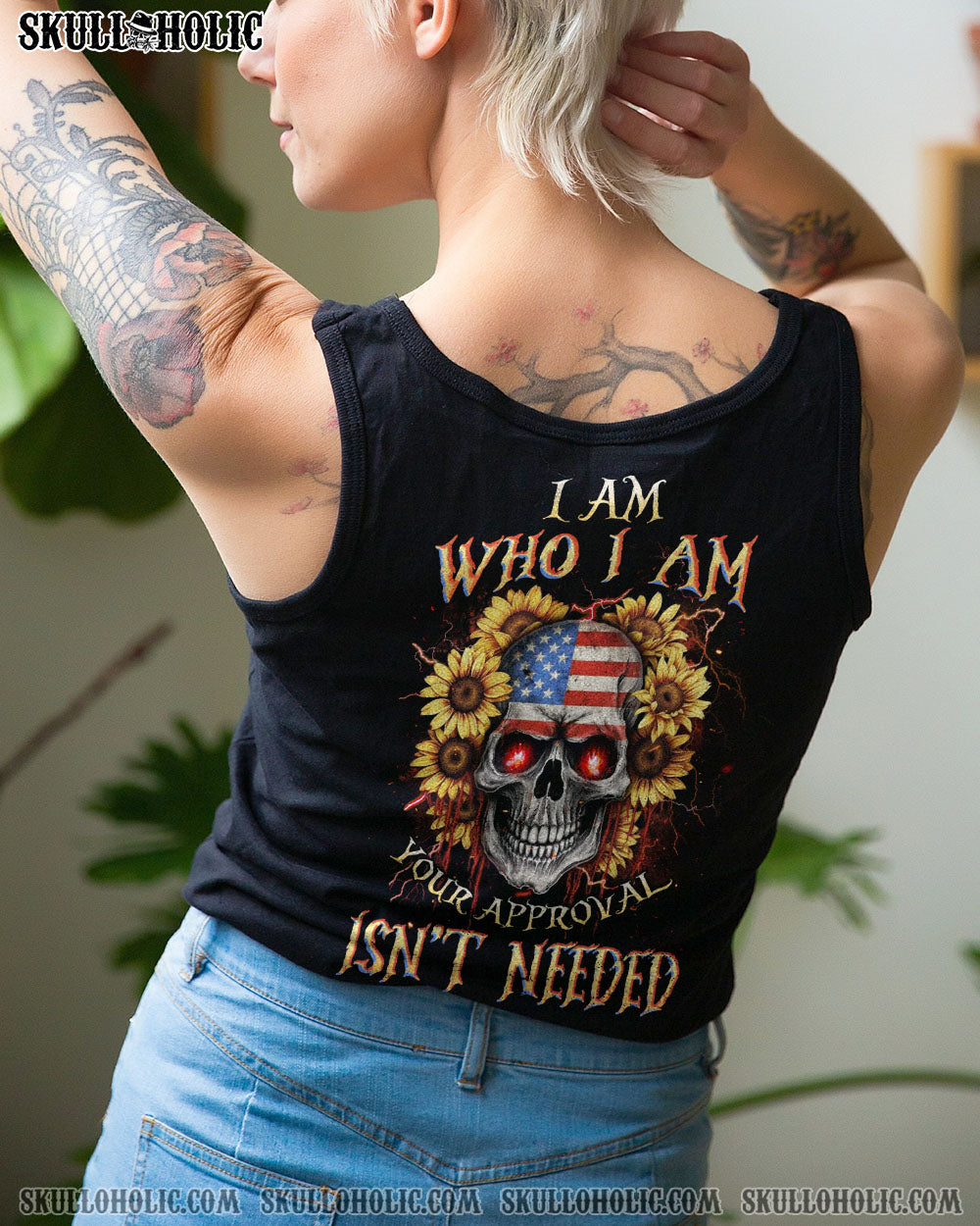 I AM WHO I AM SKULL SUNFLOWER FLAG ALL OVER PRINT – TLNZ1605231
