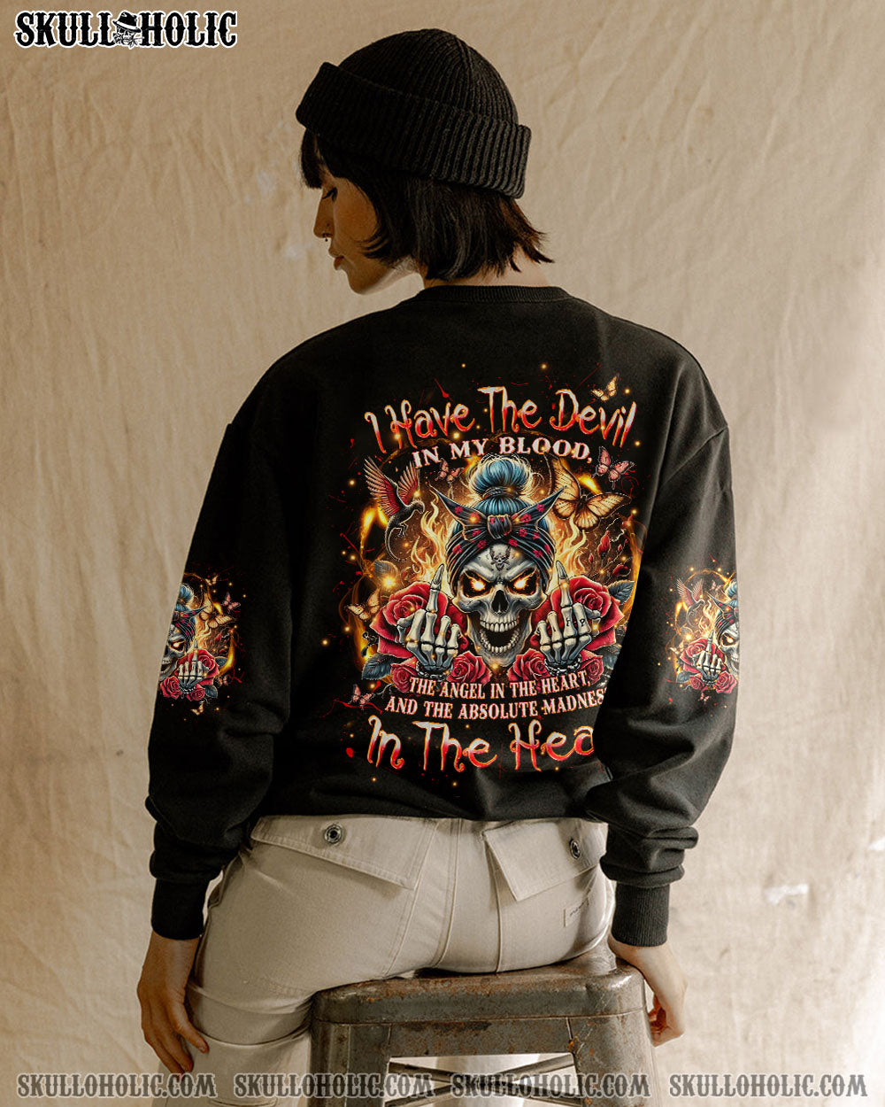 I HAVE THE DEVIL IN MY BLOOD MESSY BUN ALL OVER PRINT – TLPQ2207242