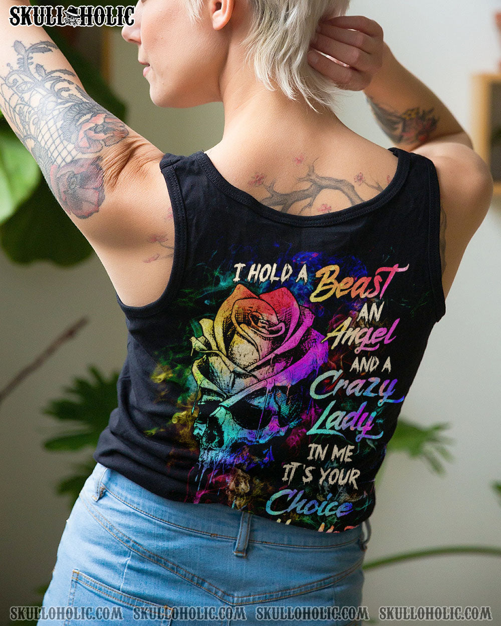 I HOLD A BEAST AN ANGEL SKETCH ROSE SKULL ALL OVER PRINT – TLTW0603233