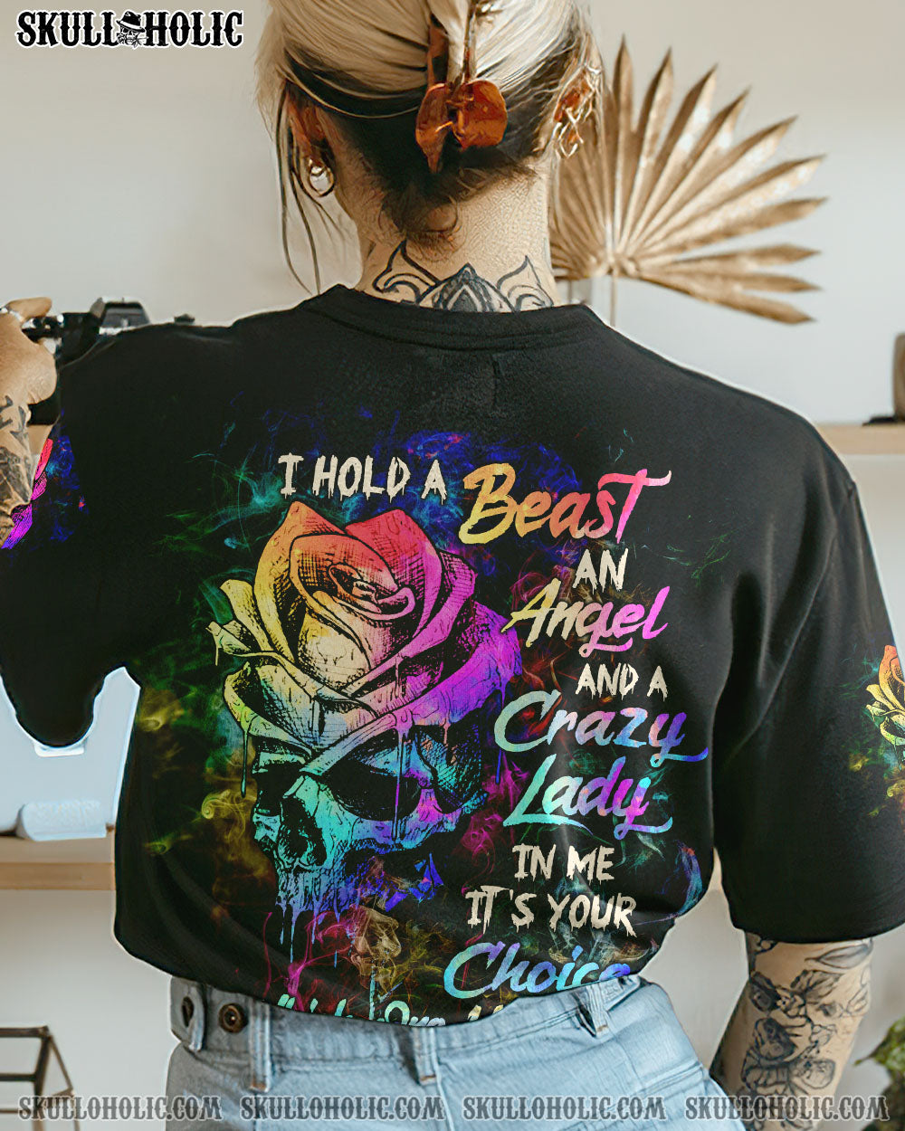 I HOLD A BEAST AN ANGEL SKETCH ROSE SKULL ALL OVER PRINT – TLTW0603233