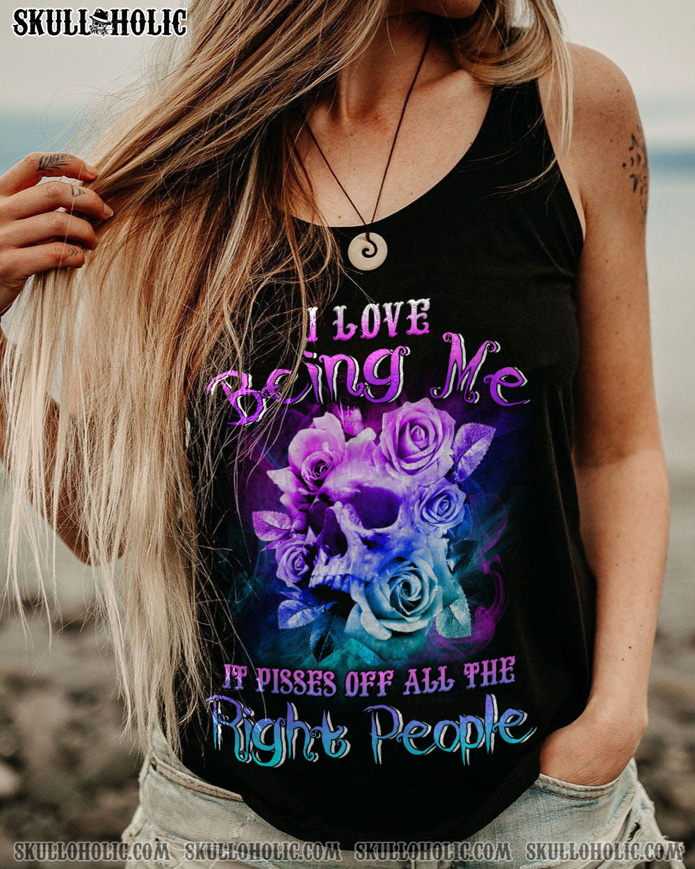 I LOVE BEING ME SKULL FLOWER ALL OVER PRINT – YHLN1301232