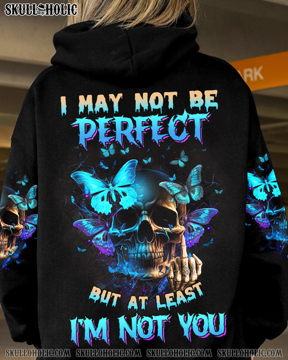I MAY NOT BE PERFECT BUTTERFLY SKULL ALL OVER PRINT - TLNZ0604234