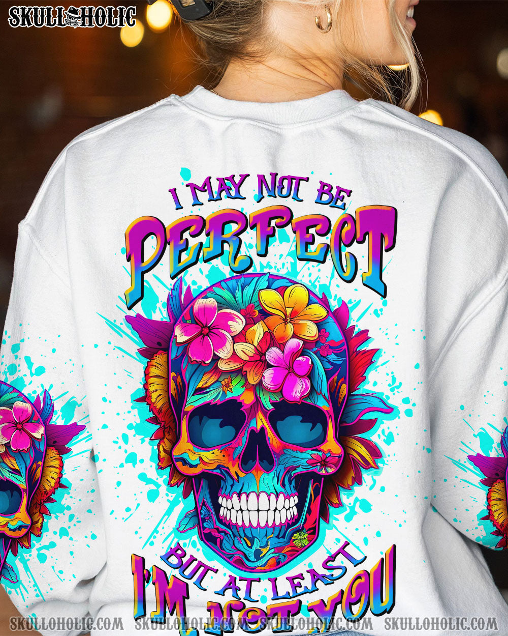 I MAY NOT BE PERFECT FLORAL SKULL ALL OVER PRINT – TLNT2507234