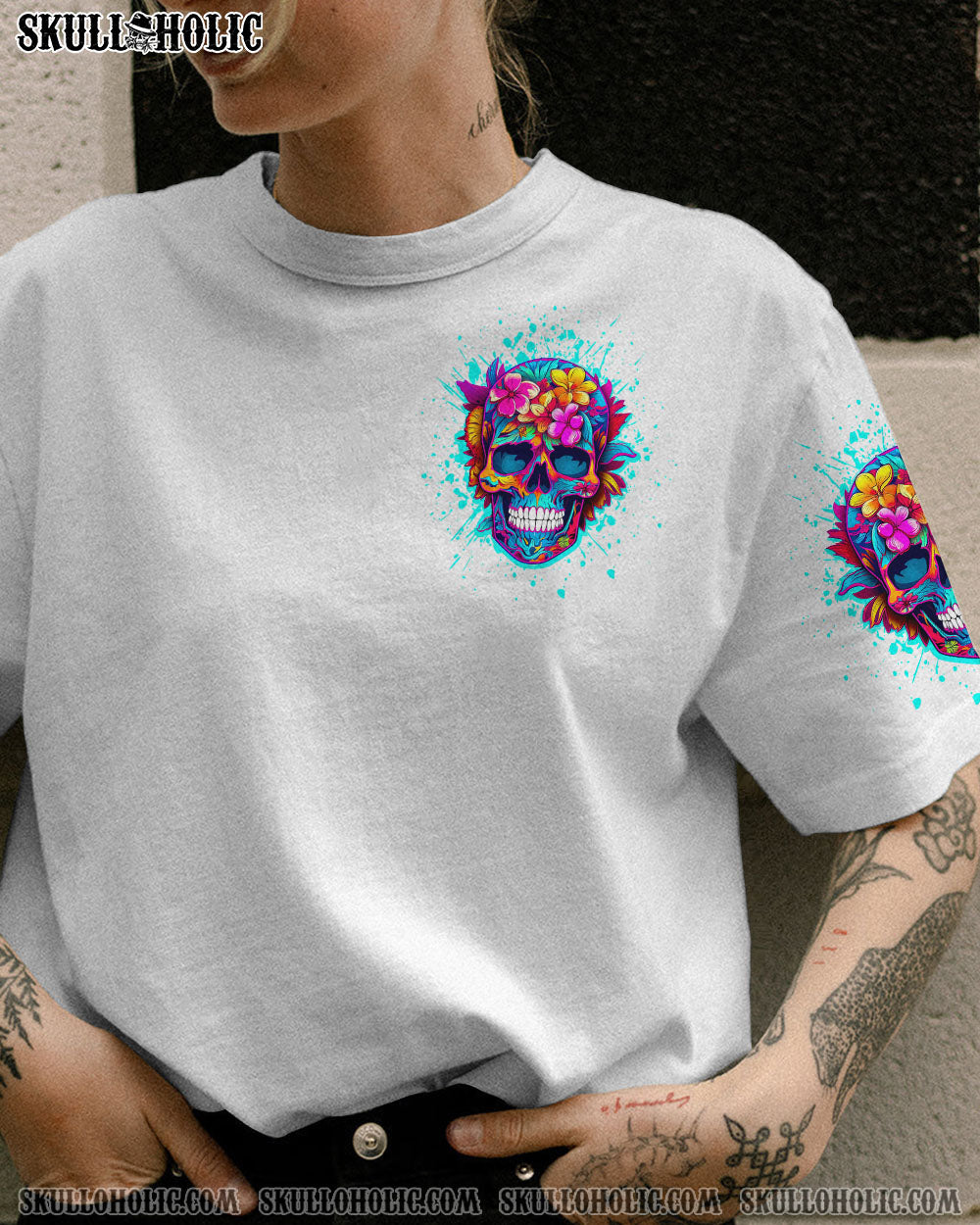 I MAY NOT BE PERFECT FLORAL SKULL ALL OVER PRINT – TLNT2507234