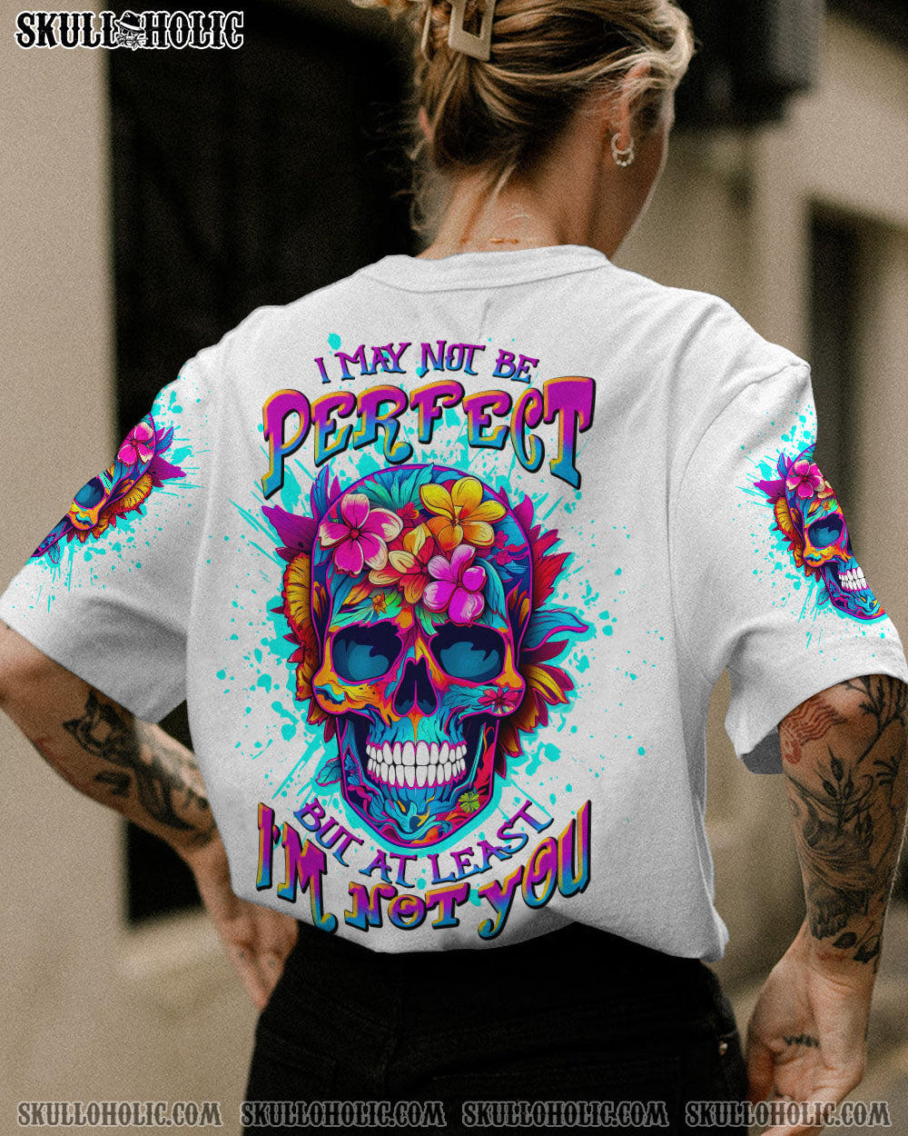 I MAY NOT BE PERFECT FLORAL SKULL ALL OVER PRINT – TLNT2507234