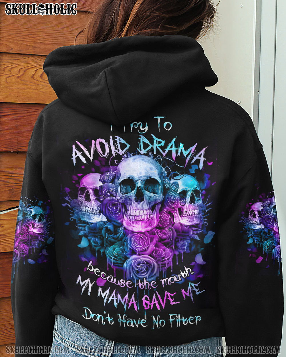 I TRY TO AVOID DRAMA PURPLE ROSE SKULLS OVER PRINT – TLNZ0602234