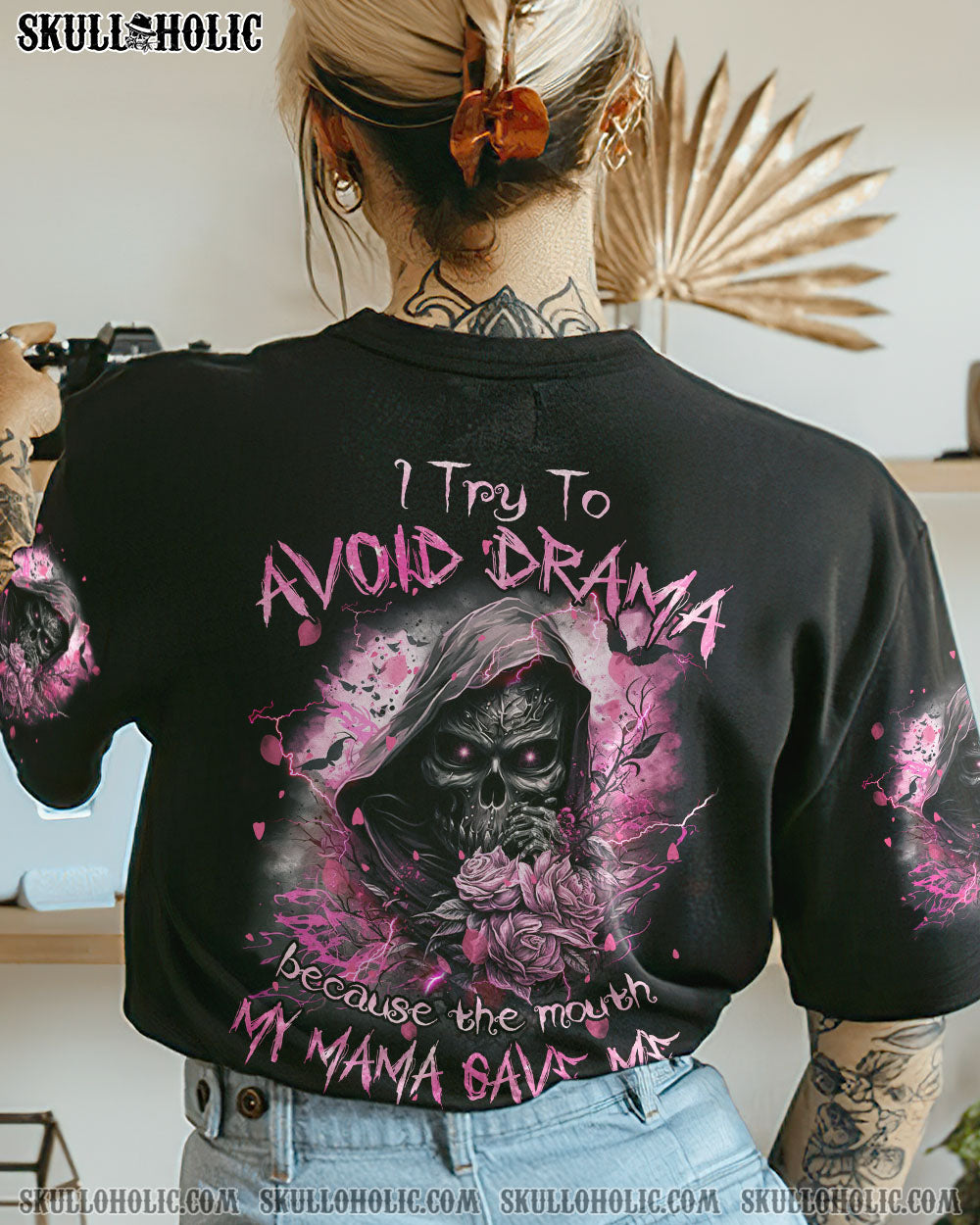 I TRY TO AVOID DRAMA REAPER ROSE ALL OVER PRINT – TLNZ1402233