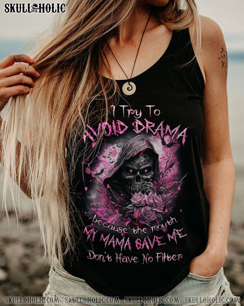 I TRY TO AVOID DRAMA REAPER ROSE ALL OVER PRINT – TLNZ1402233
