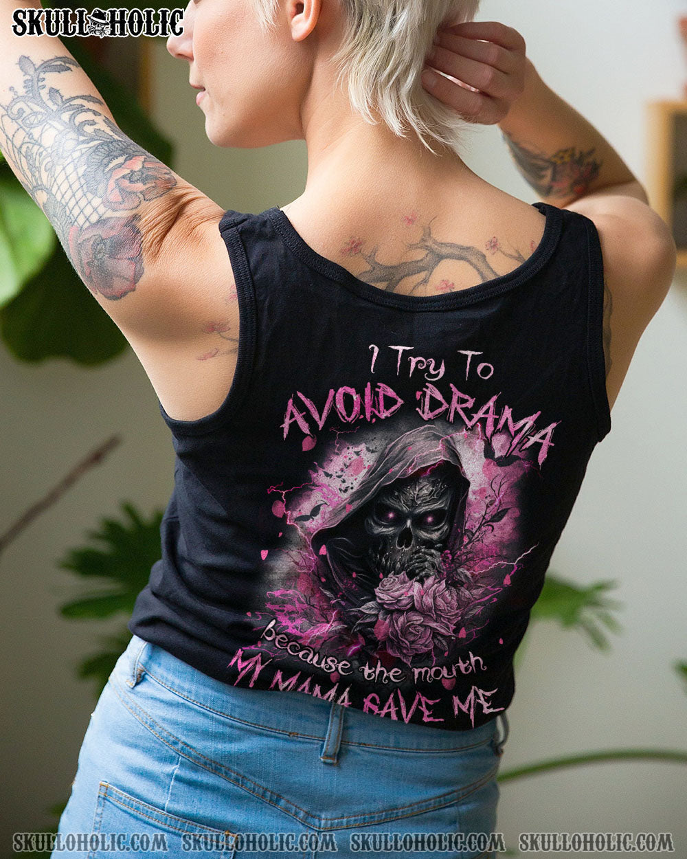 I TRY TO AVOID DRAMA REAPER ROSE ALL OVER PRINT – TLNZ1402233