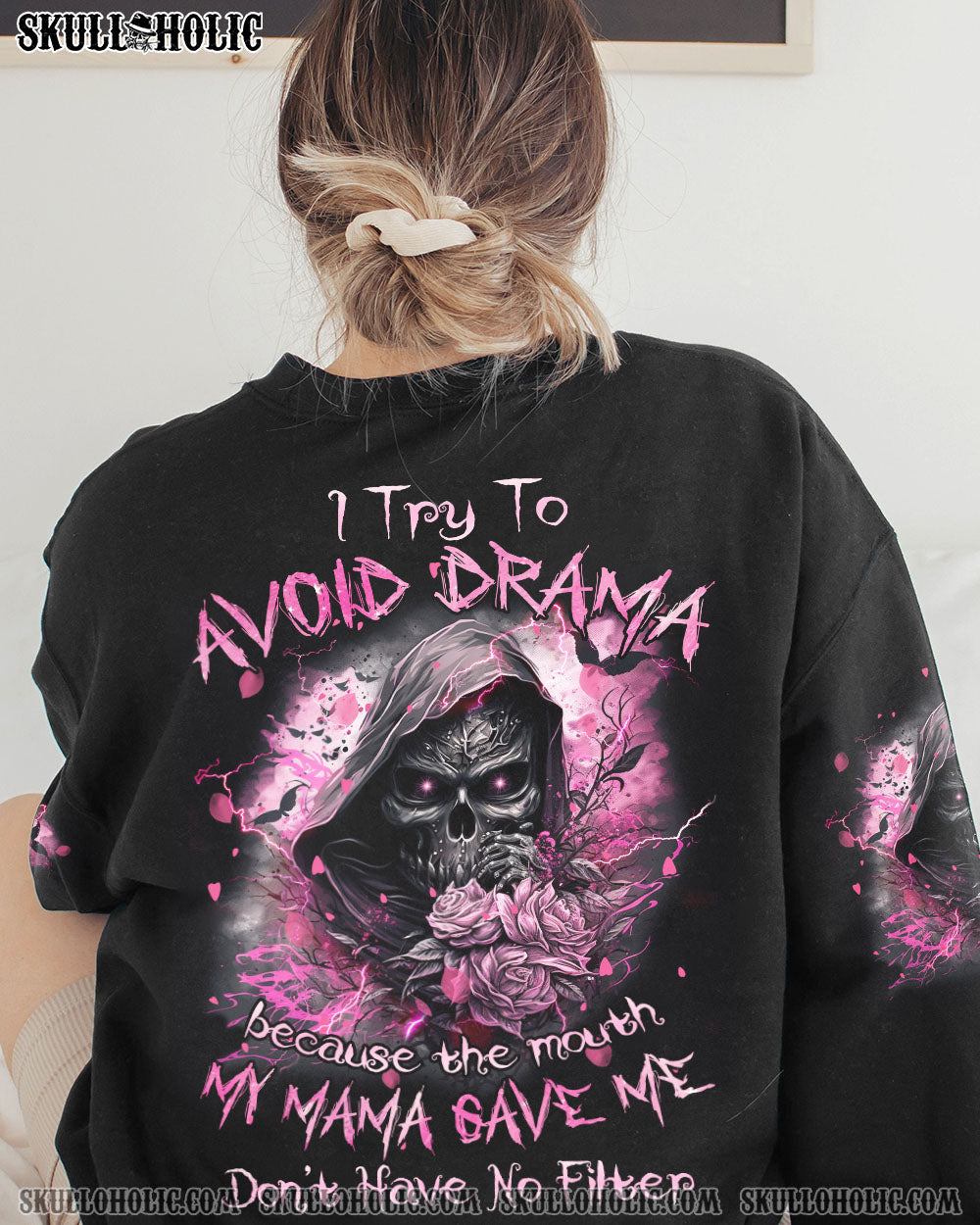 I TRY TO AVOID DRAMA REAPER ROSE ALL OVER PRINT – TLNZ1402233