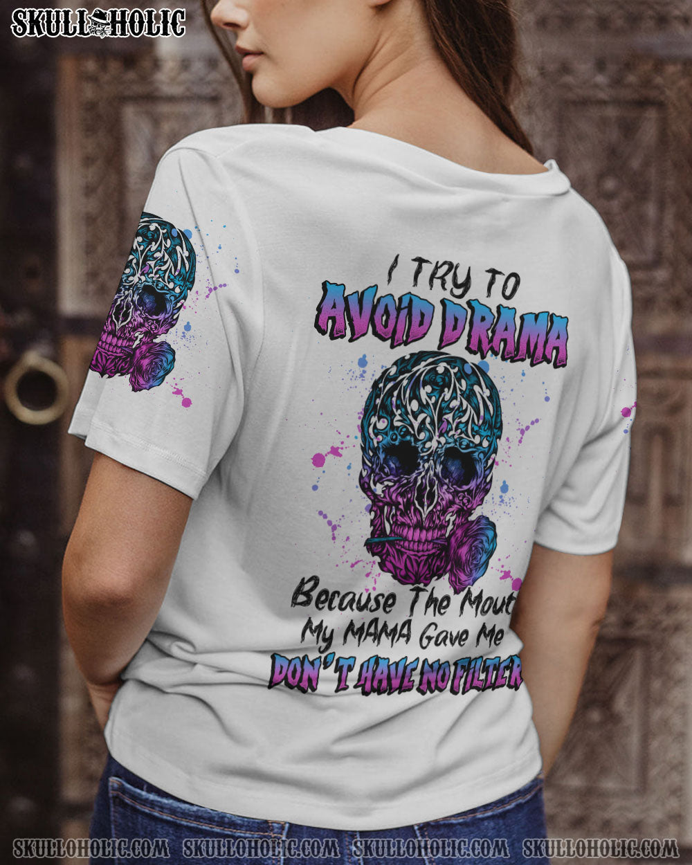I TRY TO AVOID DRAMA TATTOOED SKULL ALL OVER PRINT – TLNZ0612223