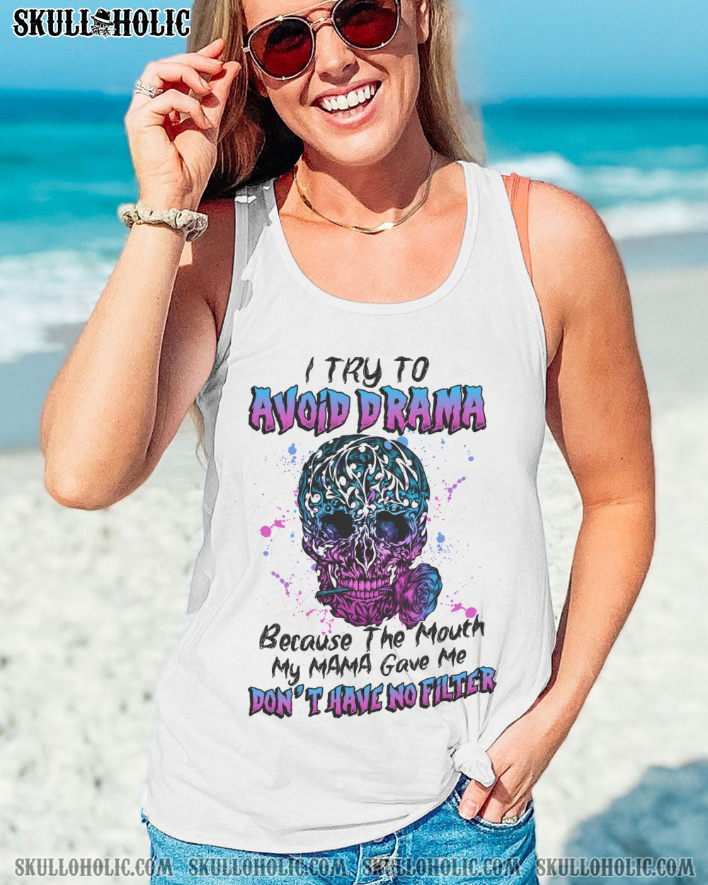 I TRY TO AVOID DRAMA TATTOOED SKULL ALL OVER PRINT – TLNZ0612223