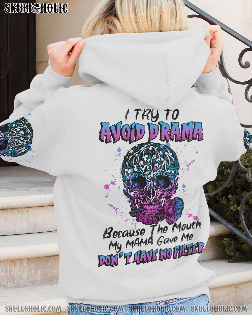 I TRY TO AVOID DRAMA TATTOOED SKULL ALL OVER PRINT – TLNZ0612223