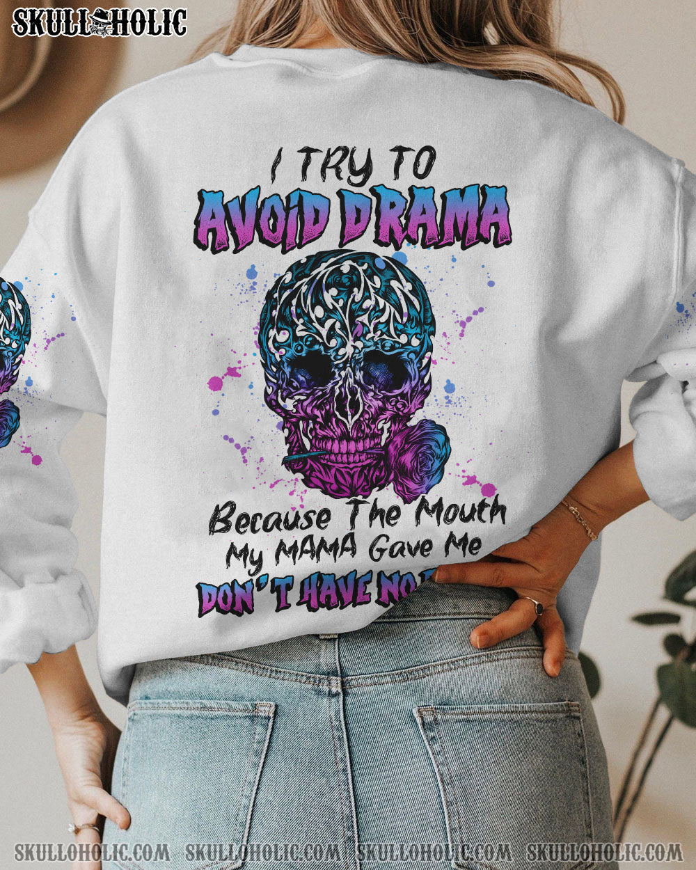 I TRY TO AVOID DRAMA TATTOOED SKULL ALL OVER PRINT – TLNZ0612223