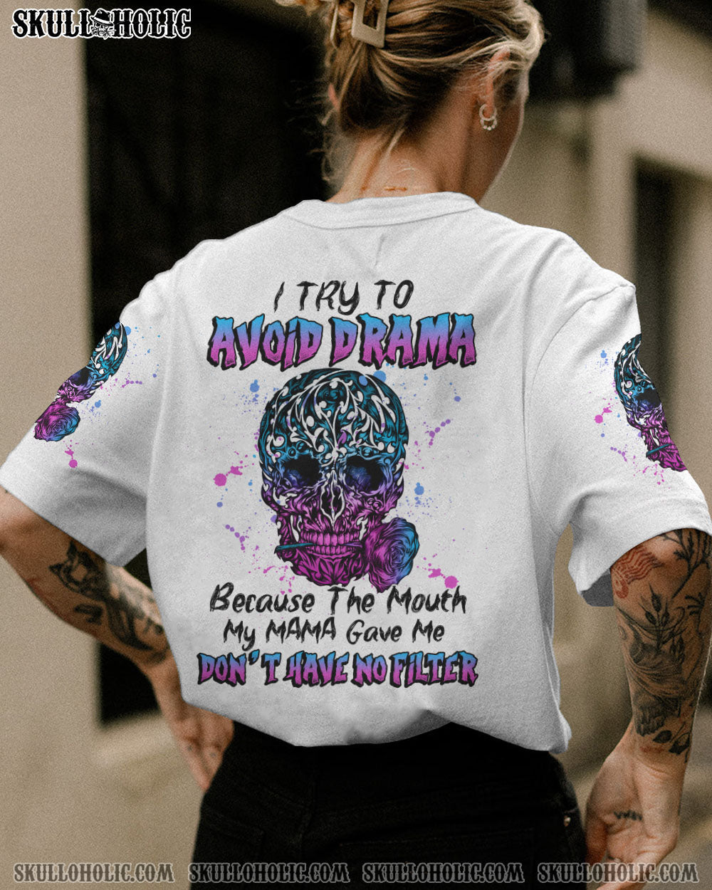 I TRY TO AVOID DRAMA TATTOOED SKULL ALL OVER PRINT – TLNZ0612223