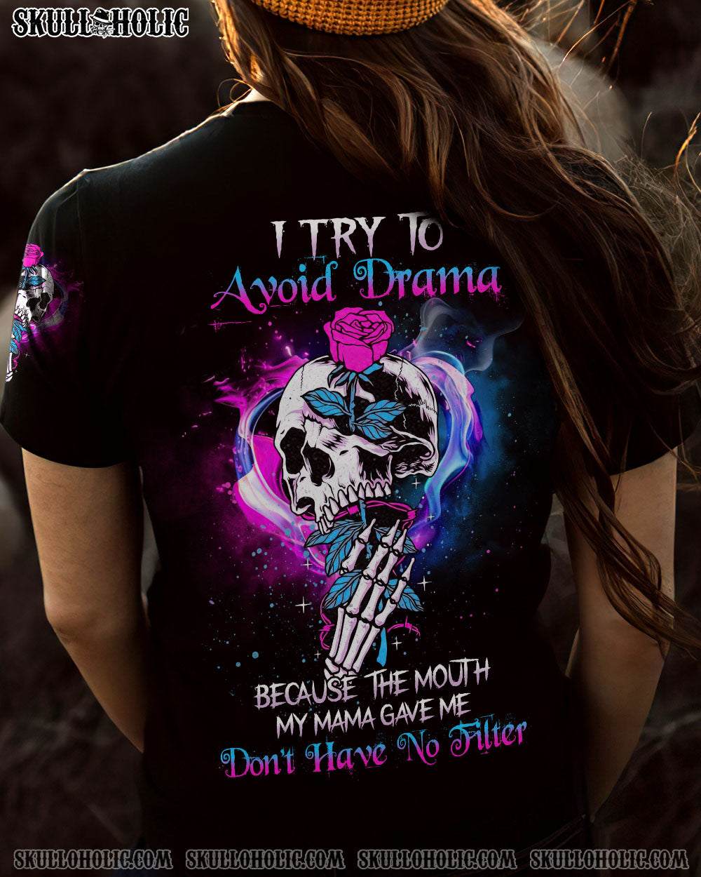 I TRY TO AVOID DRAMA TATTOOED SKULL ALL OVER PRINT – TLNZ1912223