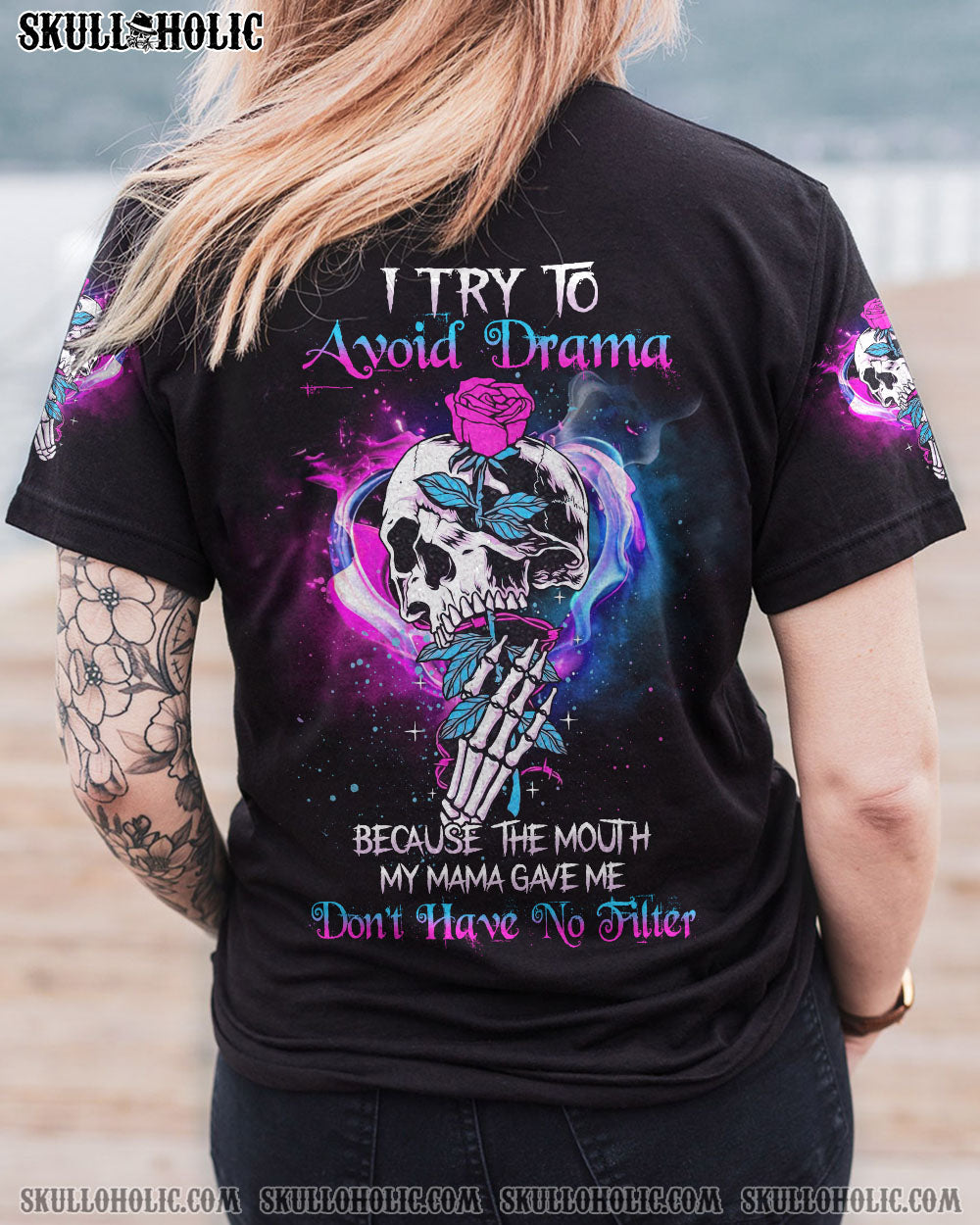I TRY TO AVOID DRAMA TATTOOED SKULL ALL OVER PRINT – TLNZ1912223