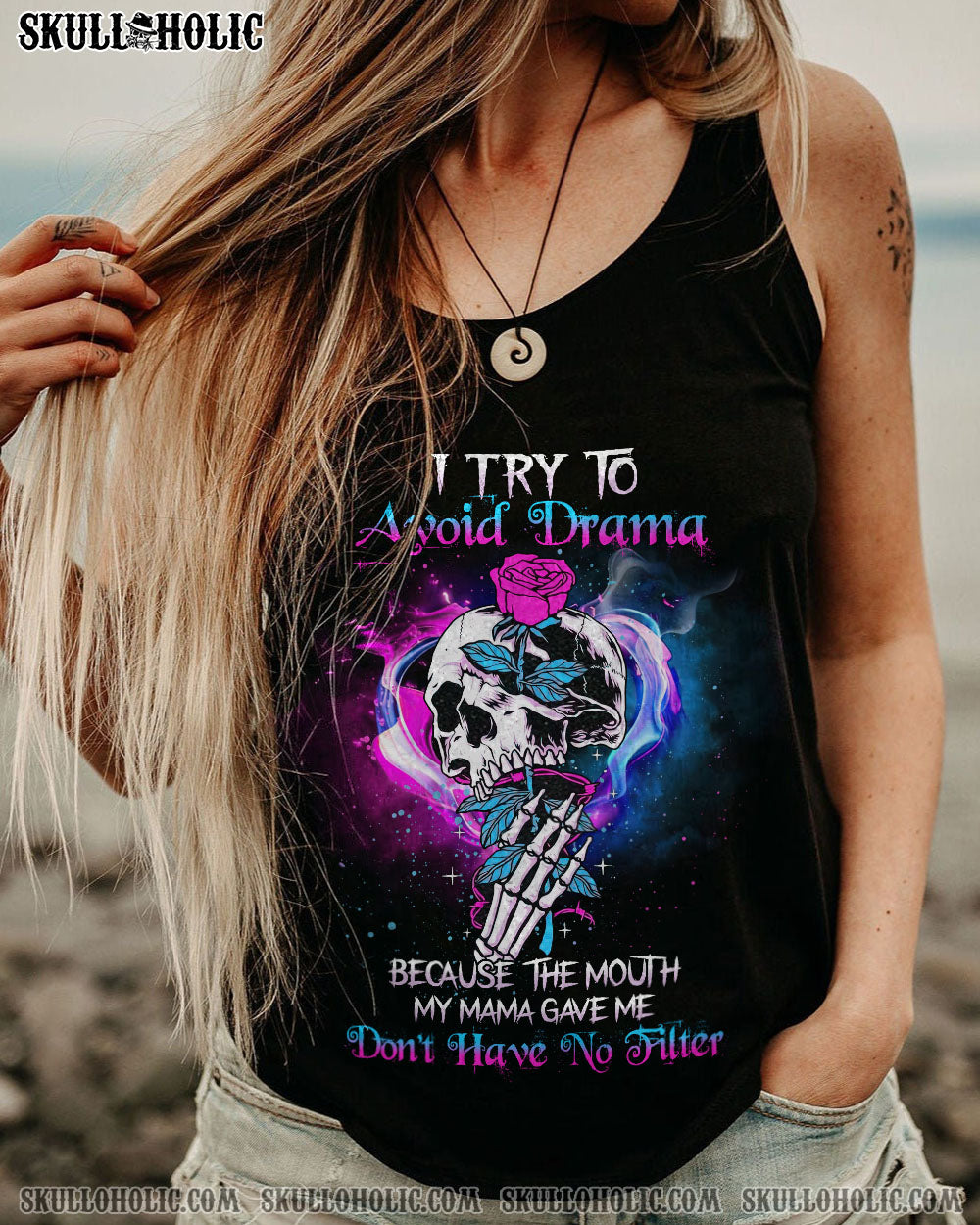 I TRY TO AVOID DRAMA TATTOOED SKULL ALL OVER PRINT – TLNZ1912223