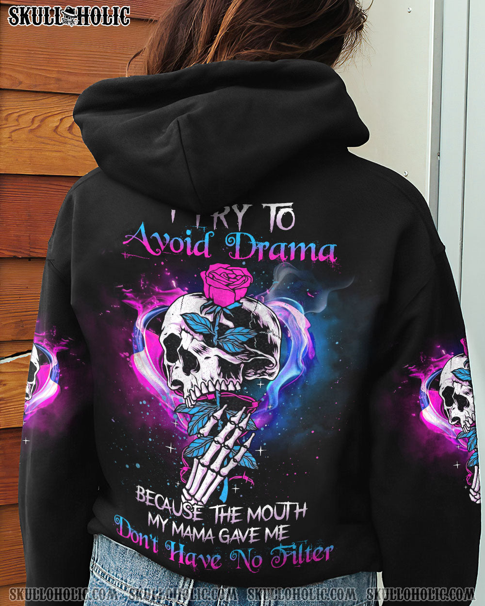 I TRY TO AVOID DRAMA TATTOOED SKULL ALL OVER PRINT – TLNZ1912223