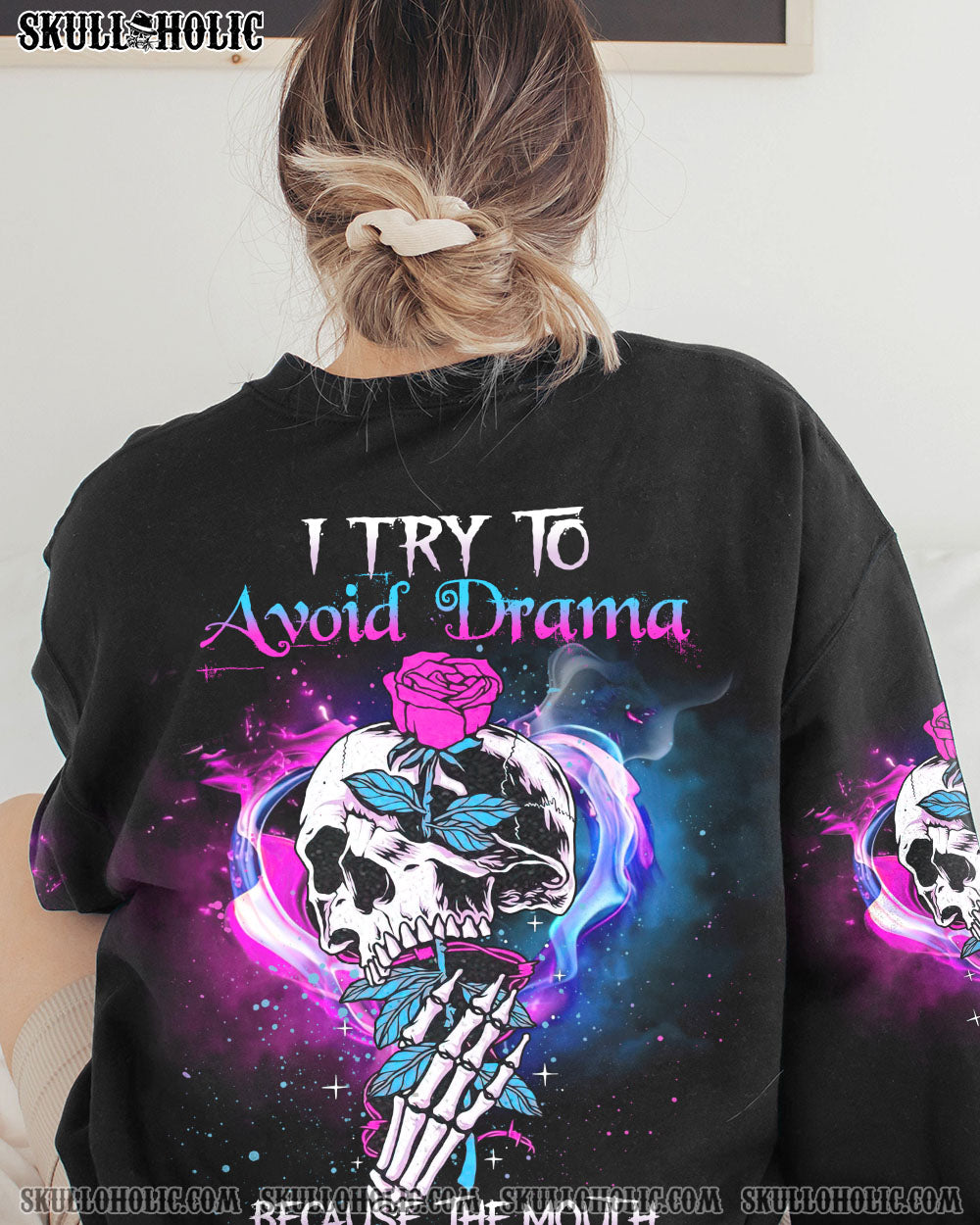 I TRY TO AVOID DRAMA TATTOOED SKULL ALL OVER PRINT – TLNZ1912223