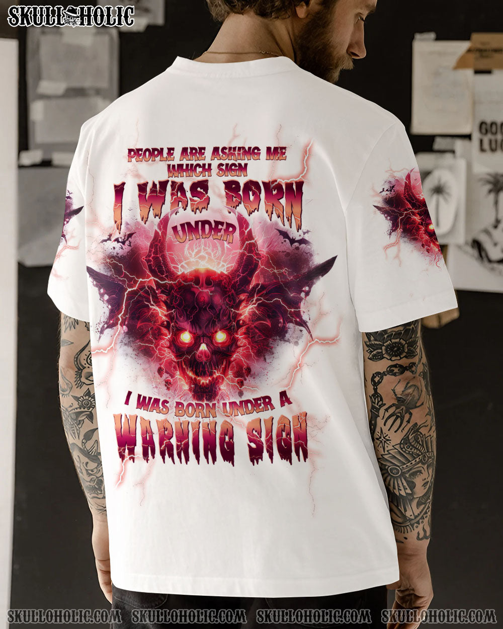 I WAS BORN UNDER A WARNING SIGN DEMON SKULL ALL OVER PRINT – TLPQ0104243