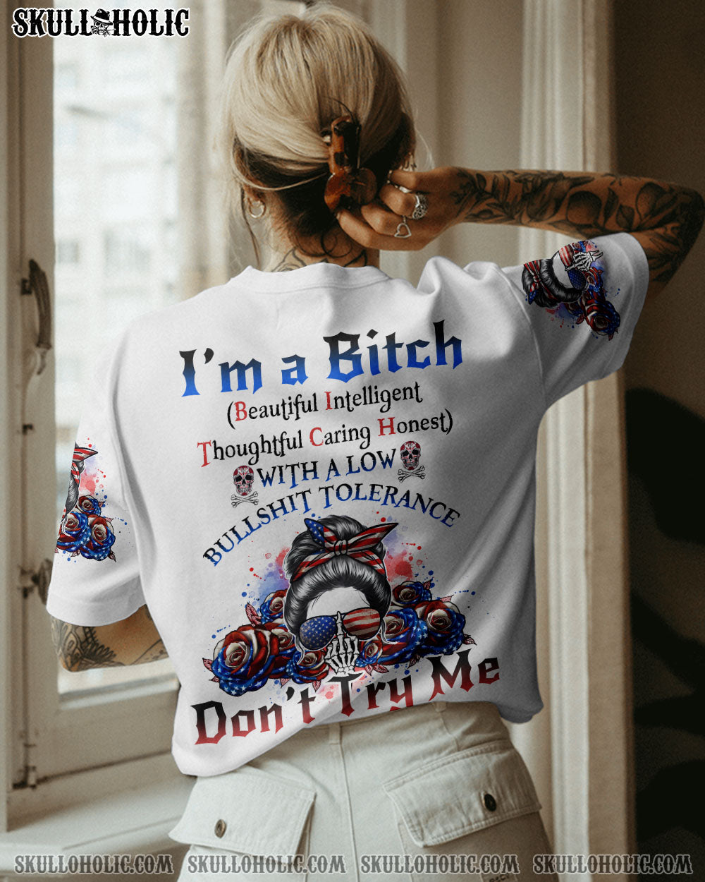I’M A B DON’T TRY ME AMERICAN MESSY BUN ALL OVER PRINT – TLNO3101231