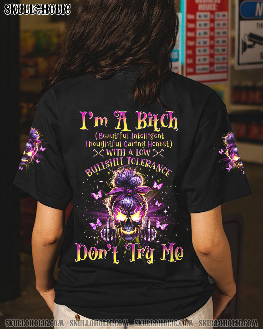 I’M A B DON’T TRY ME FIRE MESSY BUN ALL OVER PRINT – TLNO3001241