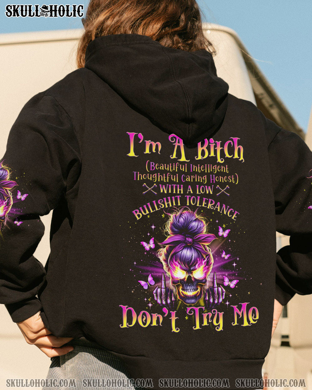 I’M A B DON’T TRY ME FIRE MESSY BUN ALL OVER PRINT – TLNO3001241