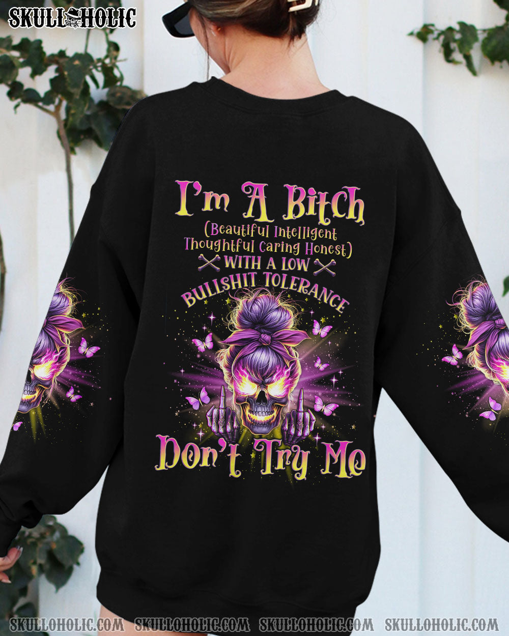 I’M A B DON’T TRY ME FIRE MESSY BUN ALL OVER PRINT – TLNO3001241