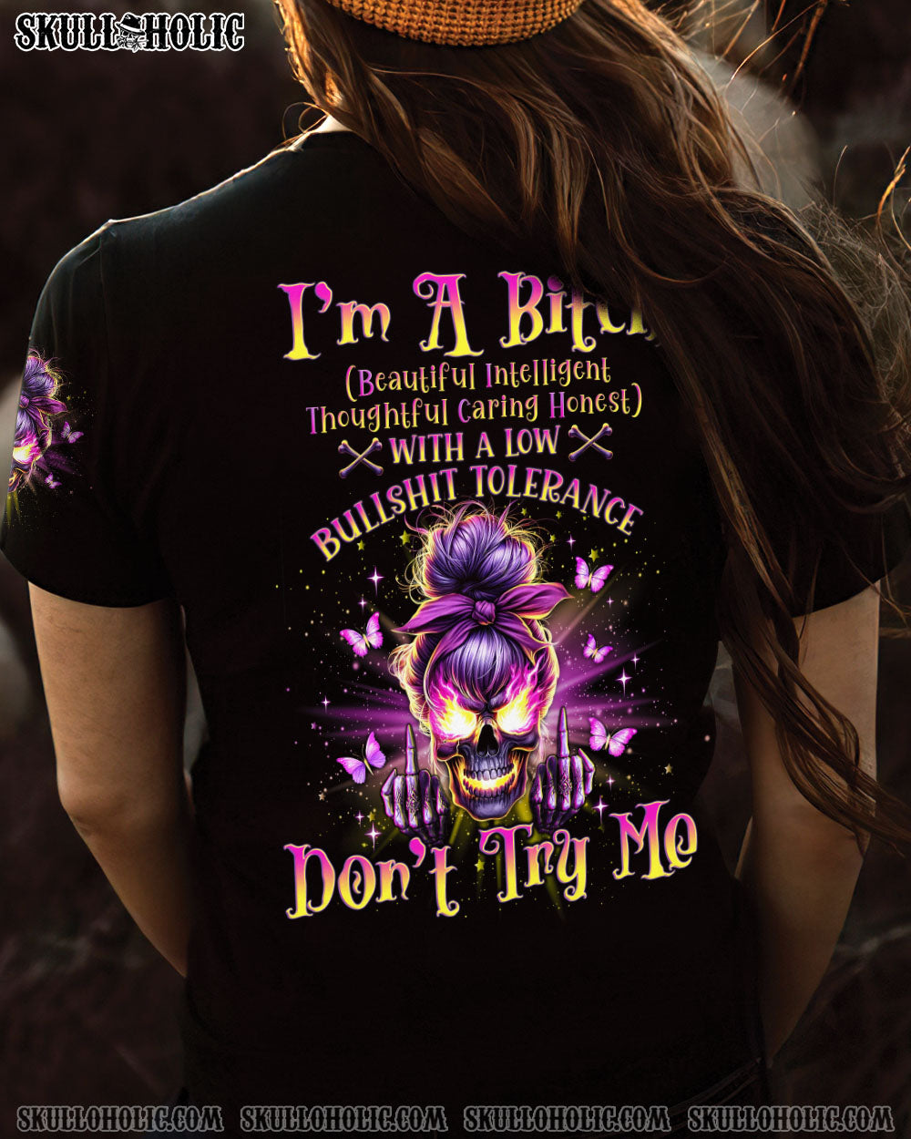 I’M A B DON’T TRY ME FIRE MESSY BUN ALL OVER PRINT – TLNO3001241
