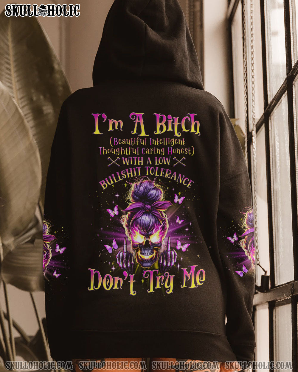 I’M A B DON’T TRY ME FIRE MESSY BUN ALL OVER PRINT – TLNO3001241